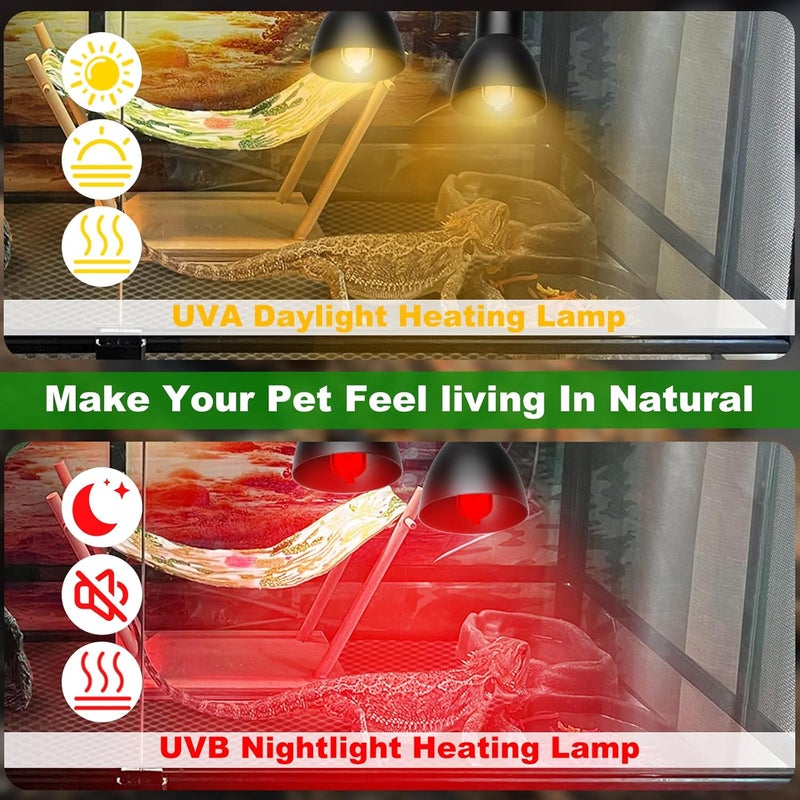 Jaenmsa Heat Lamp for Reptile,UVA UVB Light for Turtle,Bearded Dragon Basking Light Bulbs,Dimmable 360°Gooseneck UV Heating Lamp W/ G9 Mini Halogen Bulbs 60W (White*2，Red*2) for Tortoise/Snake/Lizard - Image 3